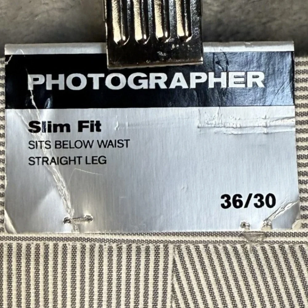 Express Photographer Slim Fit Straight Leg Seersucker Pants 36x30 Gray‎ White